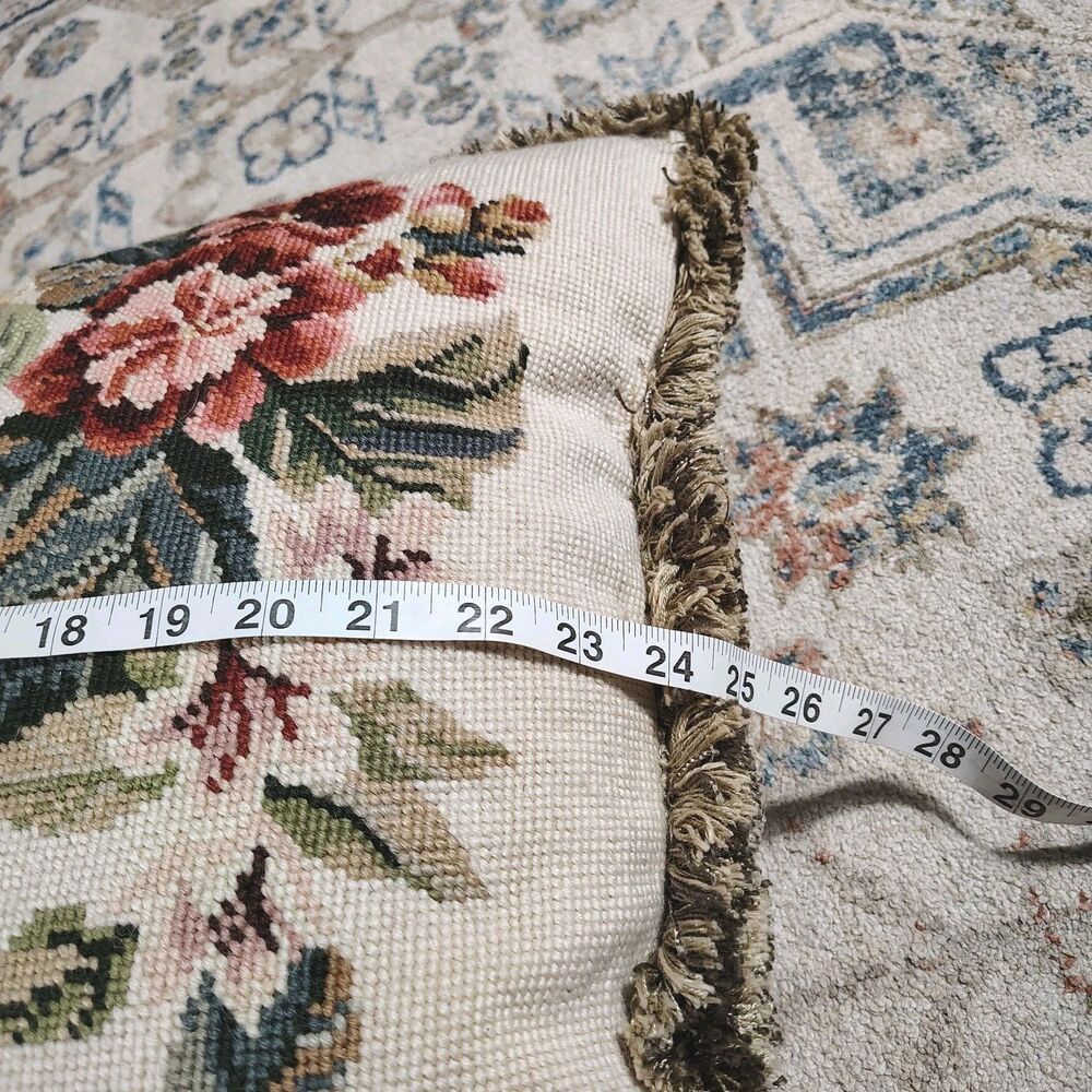 Vtg Floral Needlepoint Tapestry Throw Pillow Cottagecore Grandmillennial 24x19 - Picture 6 of 7